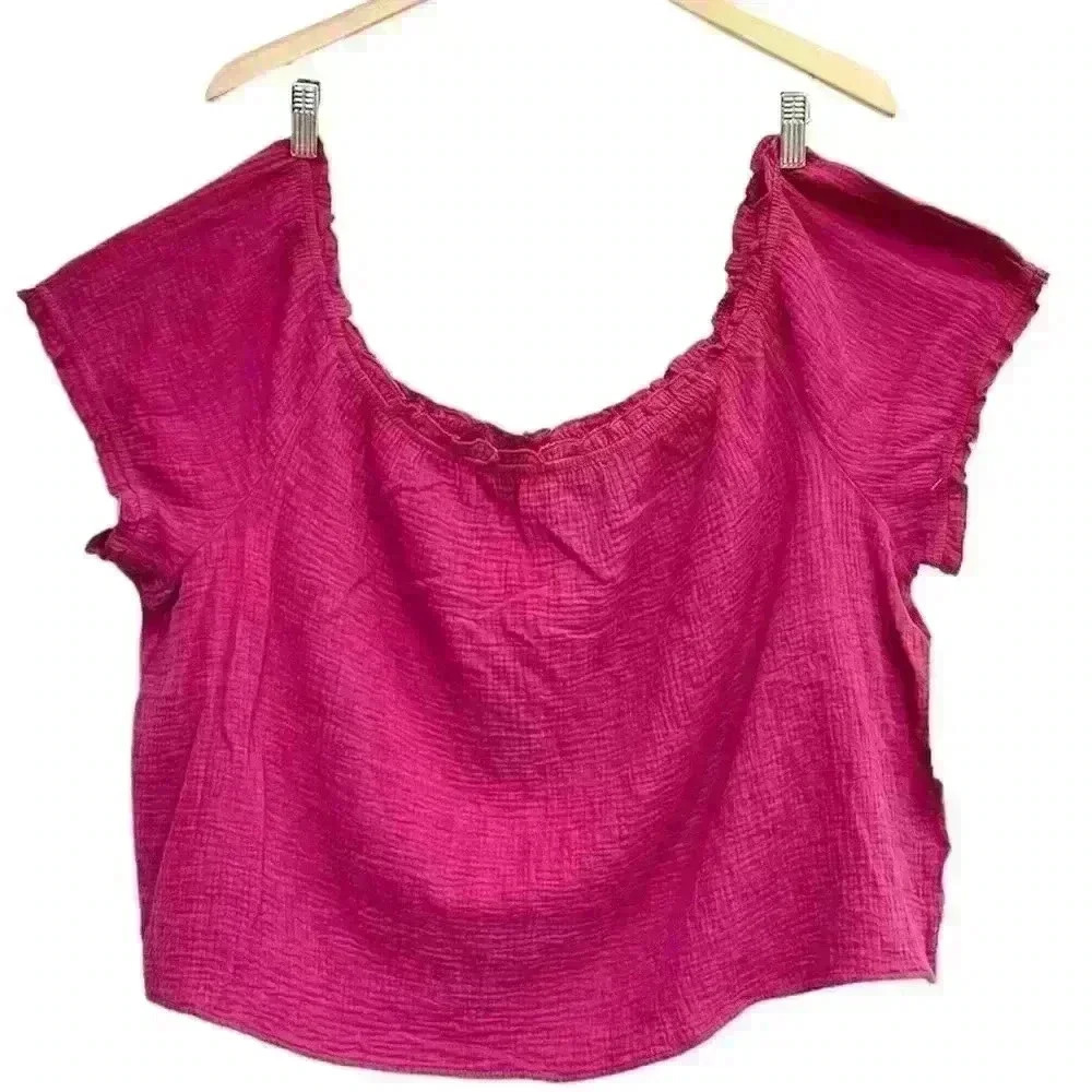 🌈 6/$60, NWT, Rewind Cropped Lagonlook, Wide Boat Neck, Magenta Shirt, 3X